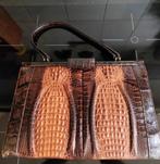 Vintage bruine krokodillenleren handtas, 21x32,5x3 cm, Sieraden, Tassen en Uiterlijk, Tassen | Damestassen, Handtas, Ophalen of Verzenden