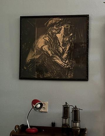Jan Toorop - De Mijnwerker - Litho Authentieke Lijst 70x75c beschikbaar voor biedingen