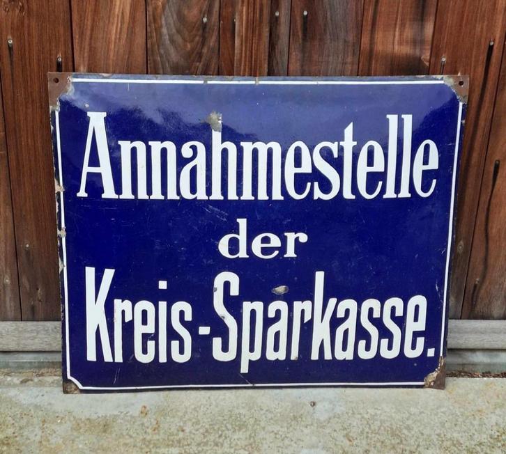 Zwaar, groot, dik geëmailleerd gebold bord Kreis-Sparkasse., Verzamelen, Merken en Reclamevoorwerpen, Gebruikt, Reclamebord, Ophalen