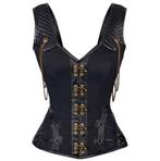 Zwart leren steampunk korset sexy bustier gothic kettingen, Verzenden, Zwart, Body of Korset
