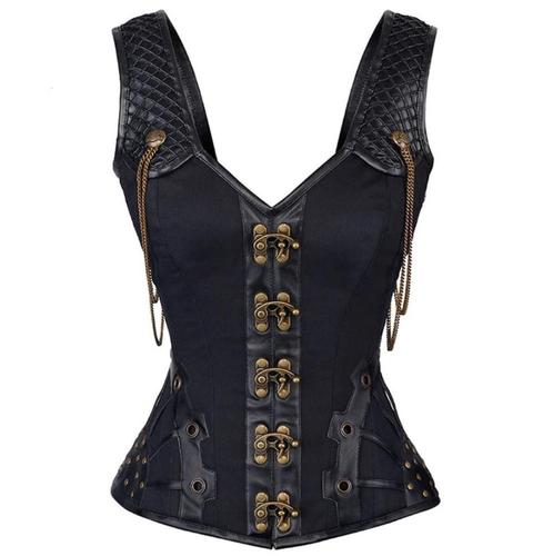 Zwart leren steampunk korset sexy bustier gothic kettingen, Kleding | Dames, Ondergoed en Lingerie, Body of Korset, Zwart, Verzenden