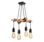 Industriële Hanglamp 4 Koppig - Plafondlamp Retro Vintage, Verzenden, Nieuw, Hout, Minder dan 50 cm