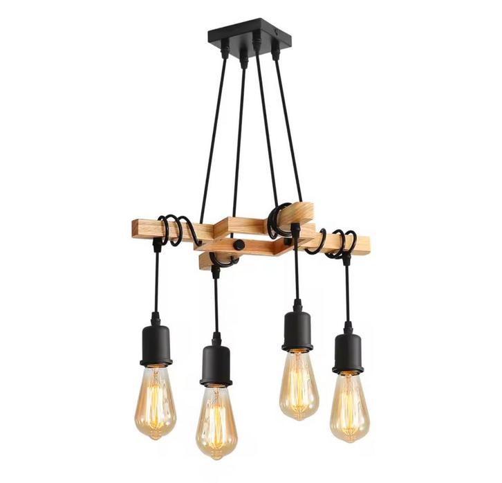 Industriële Hanglamp 4 Koppig - Plafondlamp Retro Vintage, Huis en Inrichting, Lampen | Hanglampen, Nieuw, Minder dan 50 cm, Hout