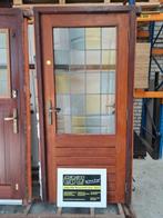 hardhouten achterdeur met glas en lood 99x206 cm, buitendeur, Doe-het-zelf en Verbouw, Rolluiken, Ophalen, Gebruikt, 200 cm of meer