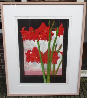 Litho bloemen Amaryllis  Joost Minnigh ( 1942 - 2011) beschikbaar voor biedingen