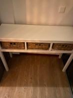Witte wandtafel met rieten manden, Huis en Inrichting, Tafels | Sidetables, 100 tot 150 cm, Ophalen of Verzenden, Zo goed als nieuw