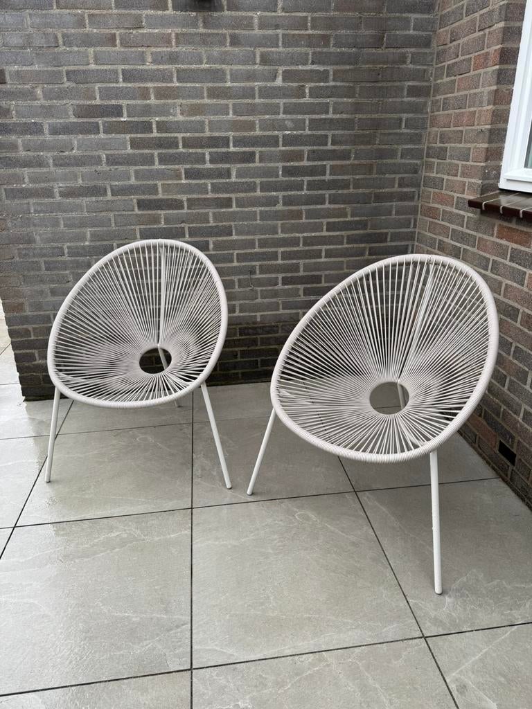 2x Taupe (draad)kuipstoelen, Tuin en Terras, Tuinstoelen, Ophalen, Zo goed als nieuw, Kunststof