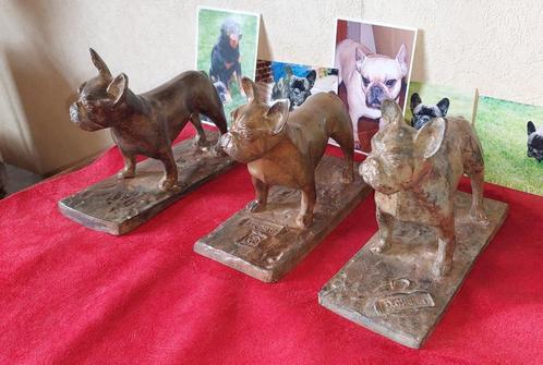 Pierre Chenet / Drie bronzen hondjes / Franse Bulldog, Antiek en Kunst, Kunst | Beelden en Houtsnijwerken, Ophalen of Verzenden