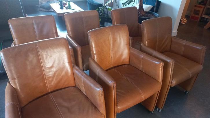 2 Cognac leren stoelen - Echte lederen bekleding, Huis en Inrichting, Stoelen, Gebruikt, Vijf, Zes of meer stoelen, Leer, Bruin