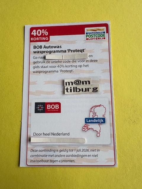 BOB Autowas wasprogramma "Proteqt" 40% korting, Tickets en Kaartjes, Kortingen en Cadeaubonnen, Eén persoon, Overige typen, Kortingsbon