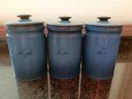 Blauwe Vintage Emaille Voorraadpotten–Thee, Koffie & Suiker, Ophalen of Verzenden, Gebruikt
