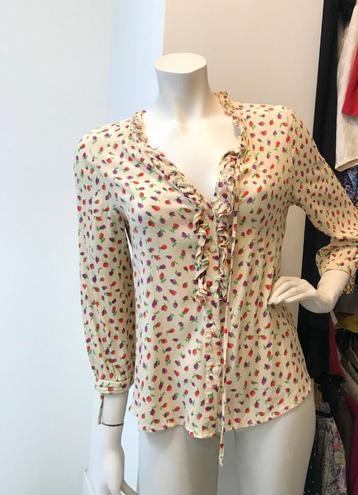 Vintage blouse Edith Ella 38 bloemetjes roze rood ruches beschikbaar voor biedingen
