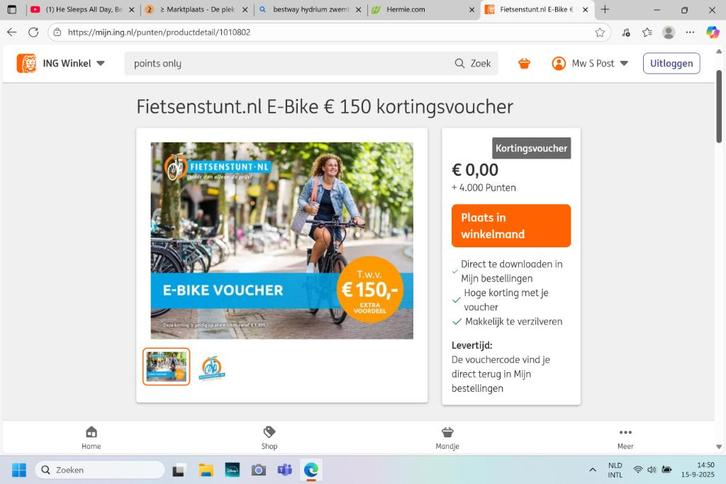 kortingsvoucher E bike fietsenstunt of upway, Tickets en Kaartjes, Kortingen en Cadeaubonnen, Eén persoon, Overige typen, Kortingsbon