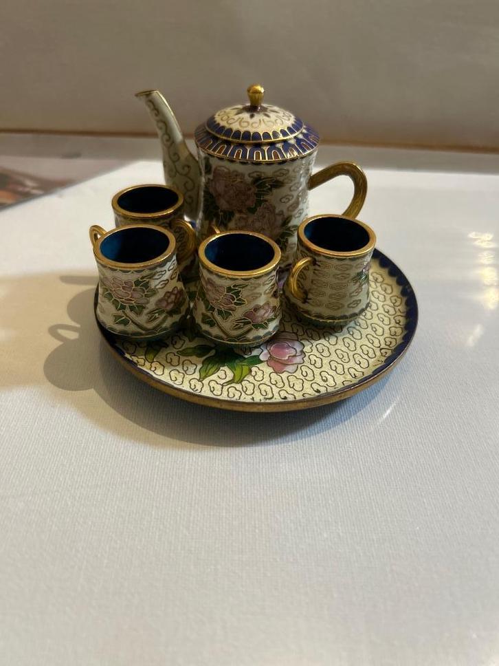 Antiek dienblad theekop met kopjes, Antiek en Kunst, Curiosa en Brocante, Ophalen of Verzenden