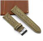 Groene leren horlogeband horloge band racing, Verzenden, Nieuw