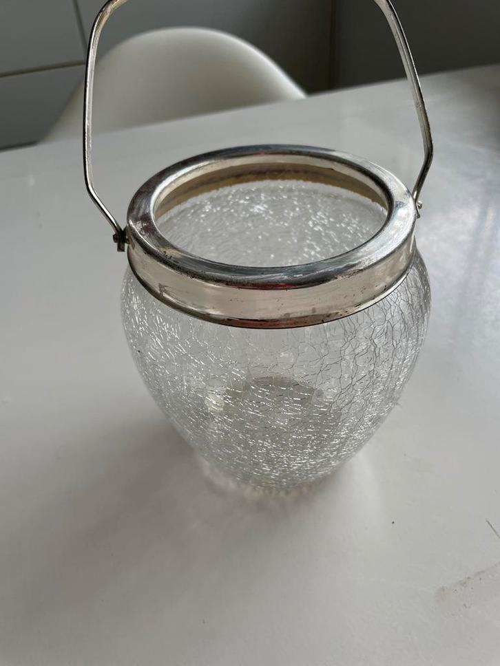 Vintage Glazen IJsemmer met Zilver Handvat, Antiek en Kunst, Antiek | Woonaccessoires, Ophalen of Verzenden