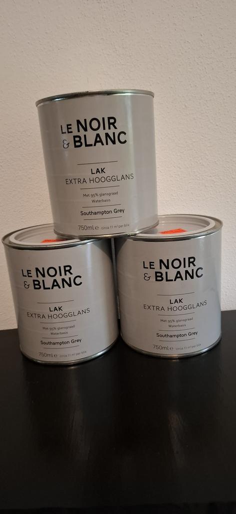 3 Blikken LE NOIR & BLANC Lak Hoogglans Southampton Grey, Doe-het-zelf en Verbouw, Verf, Beits en Lak, Nieuw, Verf, Minder dan 5 liter