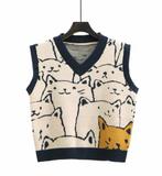Leuk vest met kattenprint, maat XS-S, Ophalen, Zo goed als nieuw, Maat 34 (XS) of kleiner, Beige