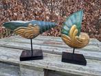 2 mooie houten sierschelpen, Antiek en Kunst, Kunst | Beelden en Houtsnijwerken, Ophalen of Verzenden