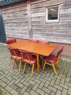 Vintage tafel en stoelen ( café/ keuken set )., 4 tot 6 stoelen, Gebruikt, Ophalen