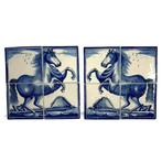 Twee 18e eeuwse Friese plaquettes, paarden, Antiek en Kunst, Antiek | Wandborden en Tegels, Ophalen of Verzenden