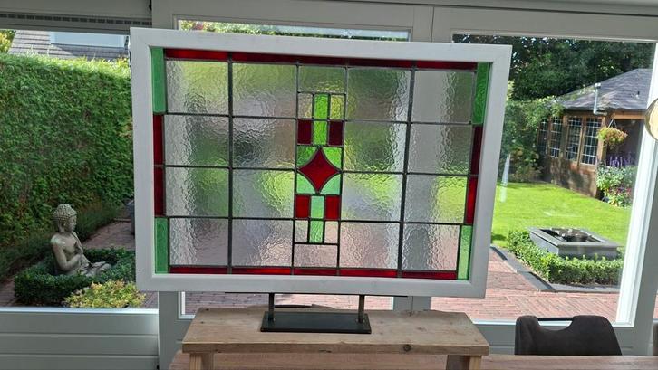 Glas in lood raam op standaard, Antiek en Kunst, Curiosa en Brocante, Ophalen