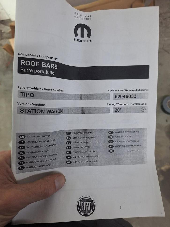 Dakdragers Fiat Tipo Station Wagon model vanaf 2015, Auto diversen, Dakdragers, Gebruikt, Ophalen
