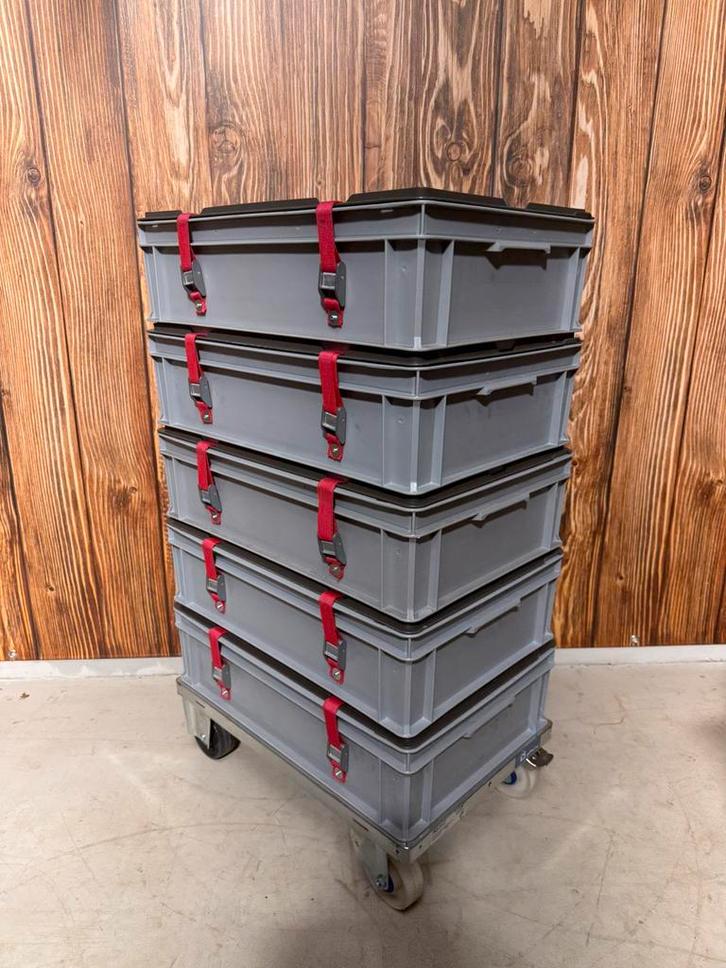 Kunststof Euronorm stapelbakken met deksel + trolleys, Doe-het-zelf en Verbouw, Kratten en Dozen, Zo goed als nieuw, Bak of Kist