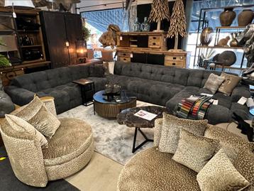 Lounge hoekbank Amsterdam in velours met diepe stiksels