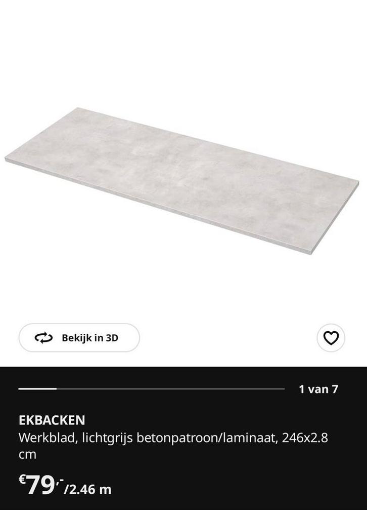 Ekbacken Werkblad betonpatroon, Huis en Inrichting, Stoffering | Vloerbedekking, Nieuw, Laminaat, Grijs, minder dan 10 m², Ophalen