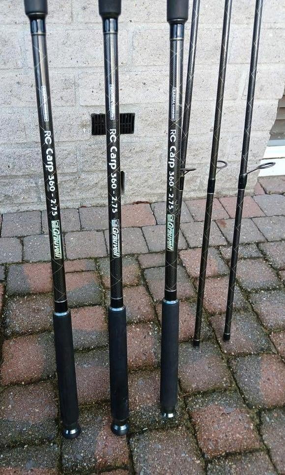 Drie carbon karperhengels van Grauvell. Topkwaliteit, Ophalen, Werphengel