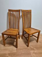 2 Mooie teakhouten eetkamerstoelen, Huis en Inrichting, Stoelen, Ophalen, Twee, Bruin, Zo goed als nieuw