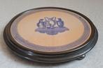 Antiek rond tinnen onderzetter met aardenwerk tegel, Ophalen of Verzenden
