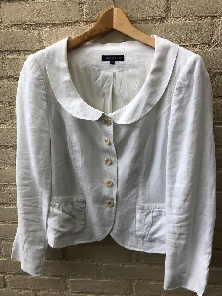 100% linnen! Josephine & Co*****, Kleding | Dames, Jasjes, Kostuums en Pakken, Gedragen, Jasje, Maat 42/44 (L), Wit, Ophalen of Verzenden