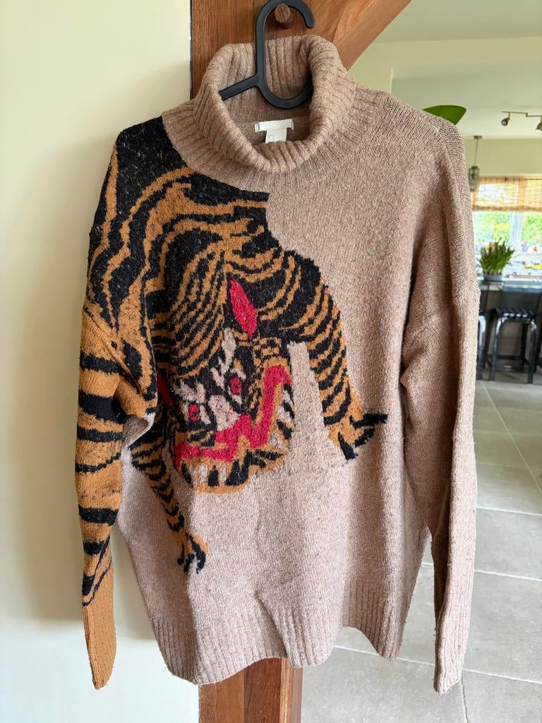 H&M Trui met tijgerprint - Maat S, Ophalen of Verzenden, Zo goed als nieuw, Maat 36 (S), Beige