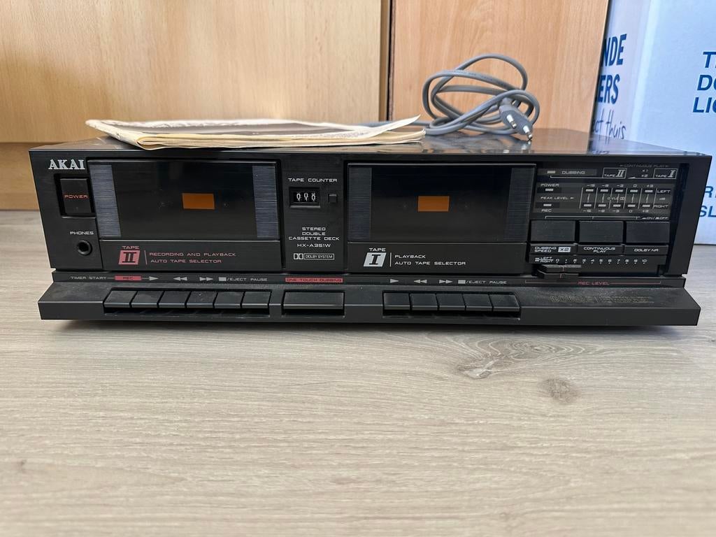 Akai HX-A351W Dubbel Cassettedeck  Met Originele Handleiding, Ophalen of Verzenden, Dubbel, Akai, High speed dubbing