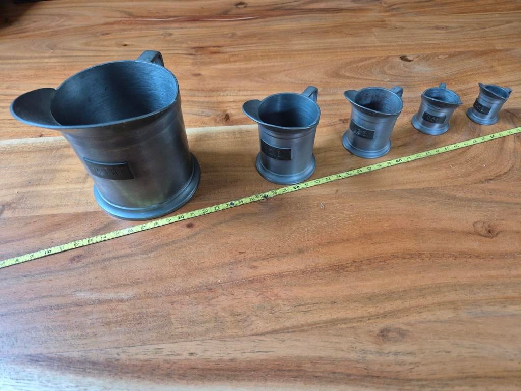 Set van 5 antieke tinnen maatbekers, Antiek en Kunst, Antiek | Tin, Ophalen