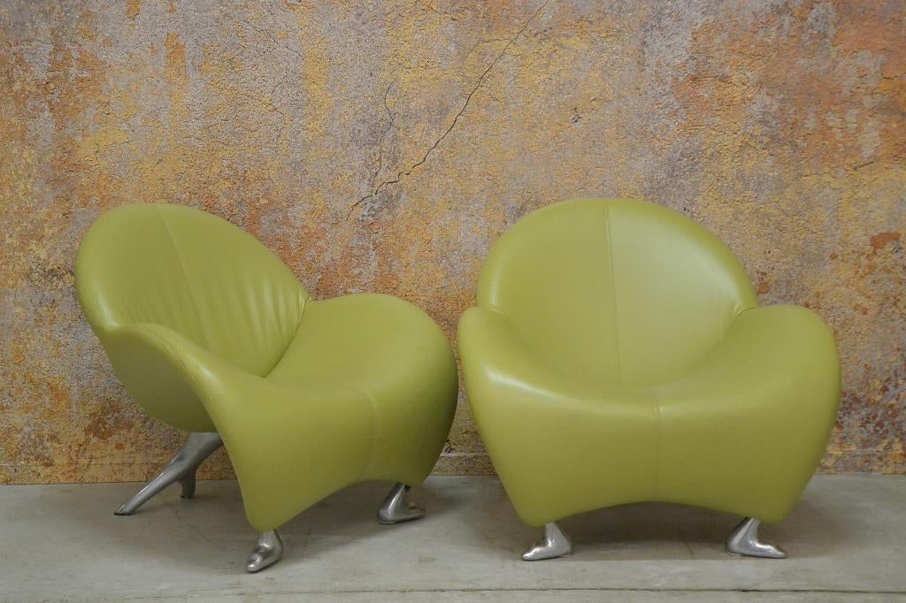 ZGANieuw limegroene Leolux Papageno design fauteuil, Leolux, Leolux, 75 tot 100 cm, Ophalen of Verzenden