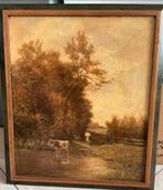 Oud schilderij: Koeien bij water met herder, Antiek en Kunst, Kunst | Schilderijen | Klassiek, Ophalen