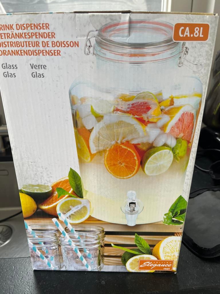 Drankendispenser - 8L Glazen Tapkan met Beugel, Overige typen, Ophalen of Verzenden, Nieuw, Glas