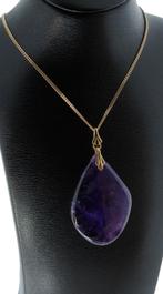 Amethist edelsteen 14k gouden grote ketting hanger, Voordeelsieraden, Verzenden, Zo goed als nieuw, Met edelsteen