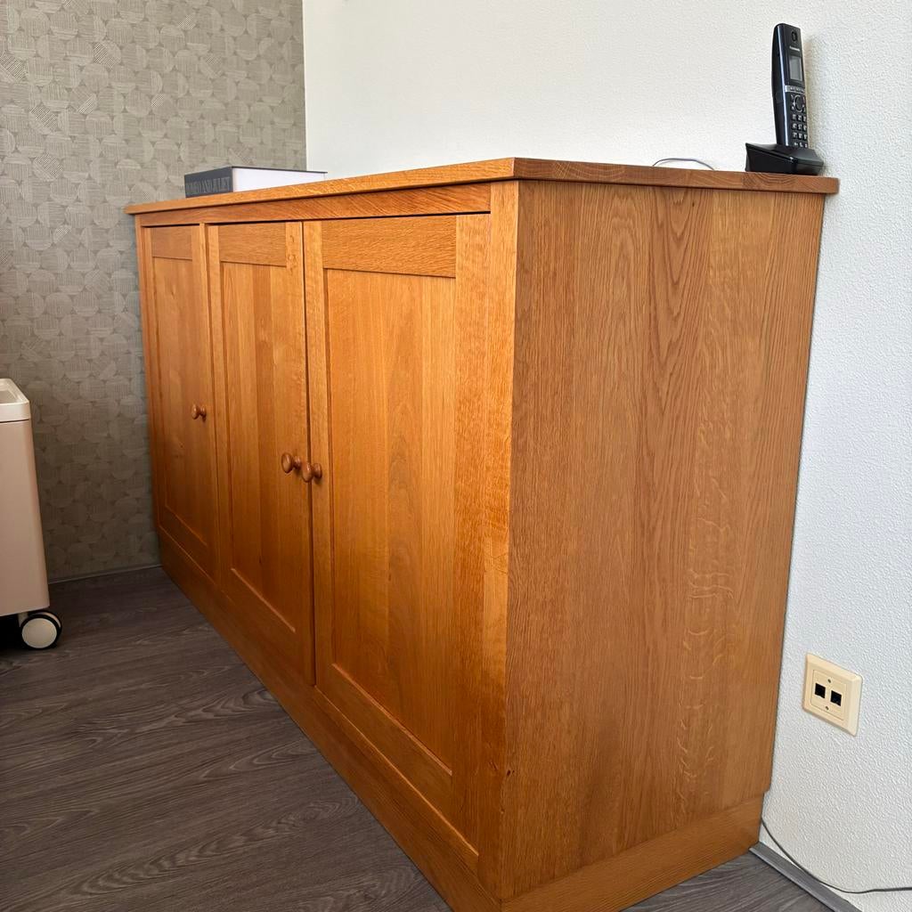 Blank eiken dressoir van meubelmaker De Stoof, Ophalen, Gebruikt, 150 tot 200 cm, Eikenhout