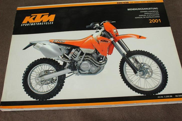 KTM 400 520 SX MXC EXC Racing 2001 motorcycle owner's manual, Motoren, Handleidingen en Instructieboekjes, Overige merken, Ophalen of Verzenden