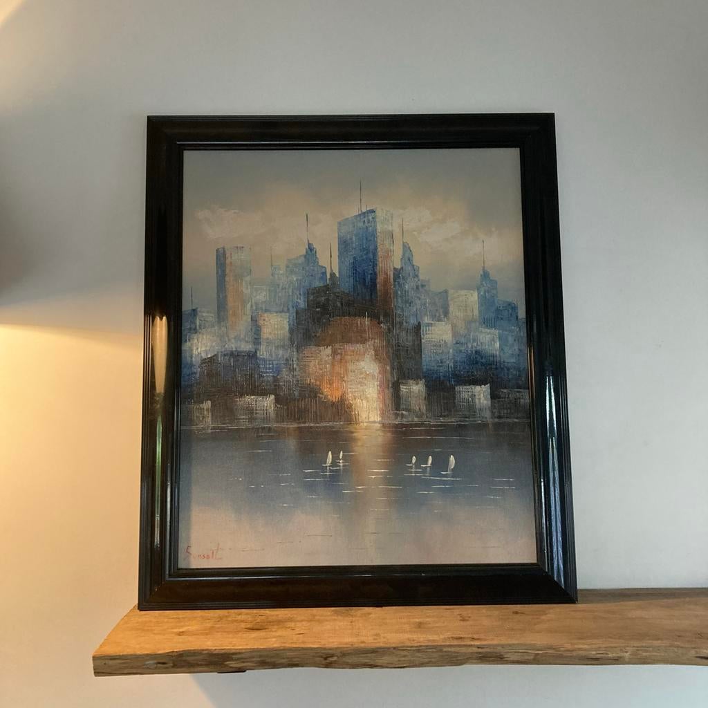 Olieverfschilderij Manhattan skyline James Belton Bonsall, Antiek en Kunst, Kunst | Schilderijen | Modern, Ophalen of Verzenden
