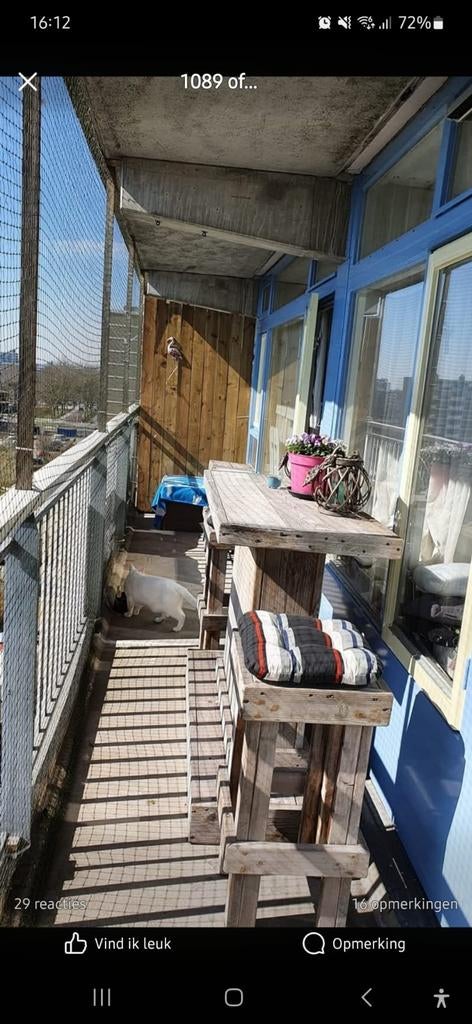 Steigerhouten bartafel met 4 krukken., Ophalen, Gebruikt, Rechthoekig, Hout