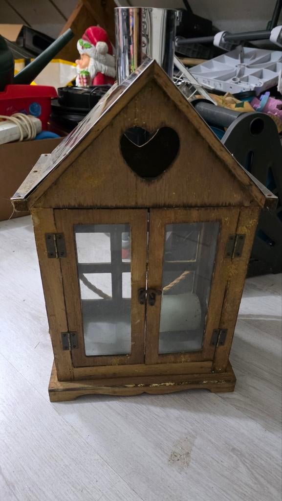 Houten Kandelaar Huisje met Hart, Ophalen, Gebruikt, Bruin, Hout