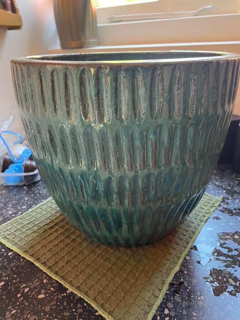 Plantenpot, Tuin en Terras, Rond, Zo goed als nieuw, Minder dan 40 cm, Aardewerk