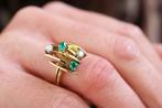 14 Karaat Gouden Ring Met Smaragd en Diamant, Ophalen of Verzenden, Zo goed als nieuw, 17 tot 18, Dame