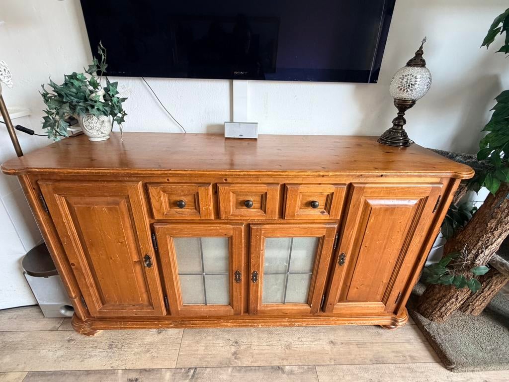 Houten/Grenen dressoir, Ophalen, Gebruikt, 150 tot 200 cm, Grenenhout