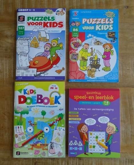 3 puzzelboekjes voor kinderen en 1 tafels oefenen leerblok, Ophalen of Verzenden, Minder dan 500 stukjes, Zo goed als nieuw, Puzzelboek